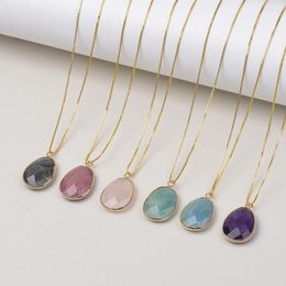 Pendant Necklaces Double Side Rhodonite Labradorite Amethyst Natural Stone Necklace Unisex Brass Box Chain