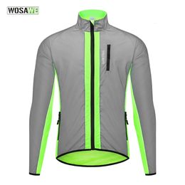 Cycling Jackets WOSAWE High Visibility Cycling Jacket Windproof Night Glowing Running Waterproof Reflective Bike Jacket Men Winter Windbreaker 231201