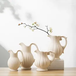 Vases Creativity Country Style Desktop Vase Vintage White Jug Garden Watering Ceramic Kettle Flower Pot Home Decor Crafts