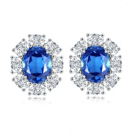 Stud Earrings Fashionable High Carbon Diamond 925 Silver Ear Studs For Women Full Premium Blue Treasure