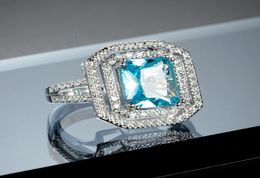 Simple and Elegant Blue Zircon Wedding Engagement Ring For Women Promise Band Square Rings Fashion Jewellery Valentine039s Day Gi1135169