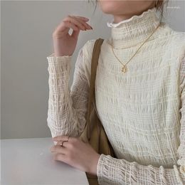 Women's Blouses French Style Elegant Turtleneck Solid Color Luxury 2023 Autumn Women Casual Long Sleeve Chiffon Thin Shirts Top