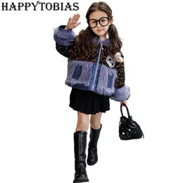 Down Coat Kids Faux Fur Jacket Shiny Christmas Children Cloth Girls Winter Thick Warm Zipper Rabbit Hooded Outwear CH02 231202