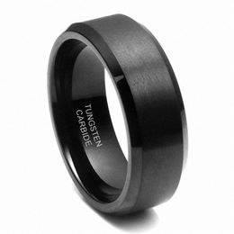 8mm Black Matte Tungsten Carbide Infinity Ring Wedding Band Men Engagement Statement Jewellery Beveled-Edge Comfort Fit R0803000226T