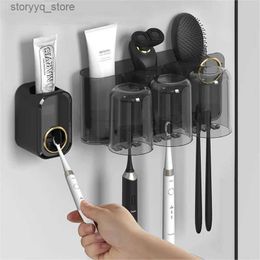 Toothbrush Holders Toothbrush Rack Toilet Wall Mounted Electric Toothbrush Holder Mouthwash Cup Rack Tool Punch Free Bathroom Tooth Cylinder Set Q231202