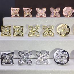 Womens Designer Stud Earrings Fashion Four-leaf Clover Earrings 18K Gold Square Round Full Diamond Earring Jewelry3003
