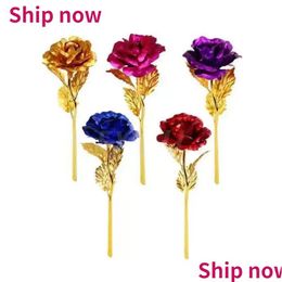 Decorative Flowers Wreaths Fashion 24K Gold Foil Plated Rose Creative Gifts Lasts For Lover Wedding Valentine Day Home Decoration Dh2Em