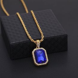 Mens Mini Ruby Pendant Necklace Gold Cuban Link Chain Fashion Hip Hop Necklaces Jewelry for Men Gift232F