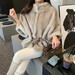 Women's Fur Faux South Korea chic waist imitation mink hair temperament thick coat fur autumn and winter women look thin all match 231201