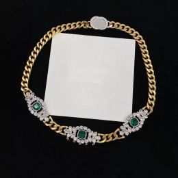 2023 Fashion Designer Letter Pendant Necklace Rhinestone Chunky Tjock Choker Chain Diamond Halsband för kvinnor Lady Party Bröllopälskare Engagemangsmycken gåva