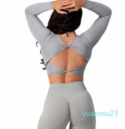 Sport Top Crop Top Bra Sexy Open Back Tight Gym Plus Size Shockproof Fitness Running Gym Clothing Long Sleeve Yoga Shi