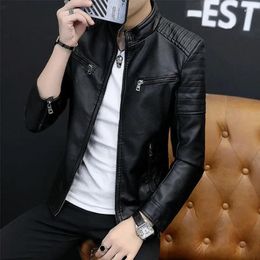 Men's Jackets Mens Fashion Leather Jacket Motorcycle Slim Fit Stand Collar PU Male Anti-wind Men Coat