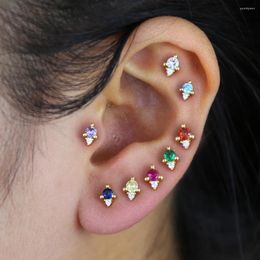 Stud Earrings High Quality Pure 925 Sterling Silver Mini Earring With Colorful Cubic Zircon Paved Crown Shape For Women Lady