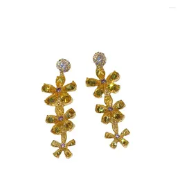 Stud Earrings Sterling Silver Needle Candy Colour Flower Zircon Shiny Ear Studs Ornament