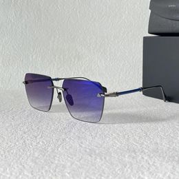 Sunglasses Gun-Grey Metal Frame With Embossed Square For Man And Women Fashion Rimless Gradient Lens Driving Outdoors Eyewear