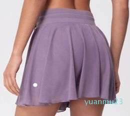 lu Women Sports Yoga Skirts Workout Shorts Zipper Pleated Tennis Golf Skirt Anti Exposure Fitness Short Skirt with Pocket AL