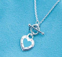 New Solid 925 sterling silver brand Fashion Enamel Love blue toggle tag Pendant Women's Necklaces Jewelry with Original logo bag gifts1694862