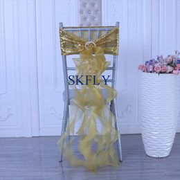 Sashes SH105H custom made fancy wedding blush pink navy blue gold sequin chair band with curly willow sash 231202