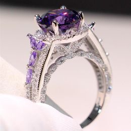 Victoria Wieck Luxury Jewellery 925 Sterling Silver Round Cut Amethyst CZ Diamond Gemstones New Women Wedding Corwn Band Ring For Lo230V