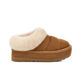 Designer boots brand plushy tazzlita platform slippers boots women hardwood shearling lined cuff fur slide designer shoe chestnut quilted sheepskin ankle bootie