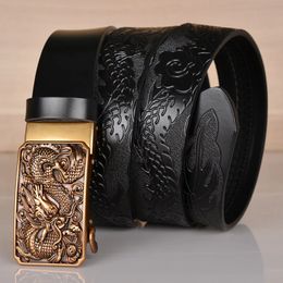 Belts High Quality Men's Dragon Design Alloy Buckle Leather Belt Emboss Split Cow Leather Belt Men Jeans Casual Pants Accessories Must 231201