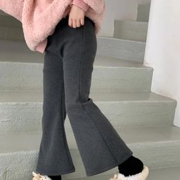 Trousers 2023 Winter Wool Puller Integrated Velvet Composite Middle And Big Girls' Elastic Flare Pants Thickened Bottom 5-56