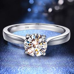 With Certificate Original Ring 18K White Gold Colour Round Solitaire 2 0ct Cubic Zircon Wedding Band Women Sterling Silver Ring311u