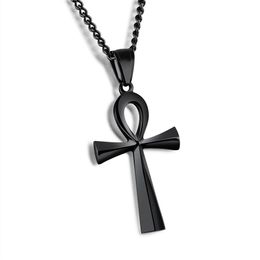 25x43mm Hieroglyph Jewelry Meaning Life Egyptian Ankh Pendants Necklace in Stainless Steel - Silver Gold Black270h