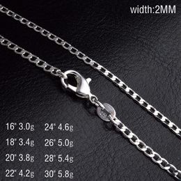 kasanier Whole 925 Silver Necklace Solid 2MM 16 - 30 inches Fashion Jewellery Necklaces Men's and women's party costum209x