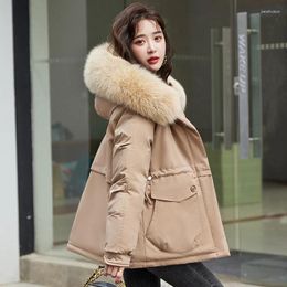 Women's Trench Coats Parka Jacket Winter Women 2023 Fur Hooded Big Pockets Fleece Inner Super Warm Cotton Padded Windproof Coat Outwear