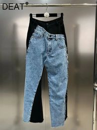 Women s Jeans DEAT Retro Spliced Knitted Cotton High Waist 2023 Autumn Fashion Zippers Buttons Pocket Denim Pant Female 11XX6602 231202