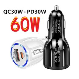 Super Fast Quick Charging Dual PD USB C Car Charger 60W PD30W Auto Power Adapters For Ipad 2 3 4 Iphone 11 12 13 14 15 Samsung LG M1 With Retail Box