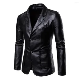 Men's Jackets Men Faux Leather Outerwear Fashionable Suit Coat Lapel Style Long Sleeve Business Jacket With For Windproof