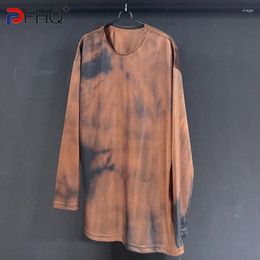 Men's T Shirts PFHQ Autumn Thin Tie Dyed Round Neck T-shirt Long Sleeve Breathable Contrast Color Creativity Light Luxury Tops 21Z2056