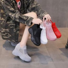 Dress Shoe's Shoes Hidden Heels Platform Sneaker Breathable Air Mesh Wedge Sock Woman Casual Zapatos De Mujer 231201