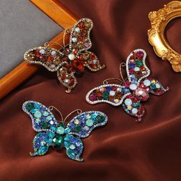 Brooches Retro Luxury Women Men Crystal Butterfly Exaggerated Pins Gorgeous Rhinestone Insect Badges For Women's Party Banquet