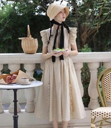 Casual Dresses French Flying Sleeve Romantic Chic For Women Summer In Sweet Waist Tie Mori Girl Ruffles Vest Midi Dress Robe