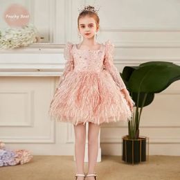 Girl s Dresses Fashion Baby Girl Princess Sequin Feather Dress Puffy Sleeve Infant Toddler Child Vestido Party Birthday Clothes 12M 14Y 231202