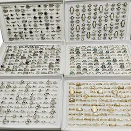 Solitaire Ring 50pc Lot Jewellery Factory In Stock Finger Ring Gold Antique Silver Plate Enamel Opal Crystal Snake Party Bar Girl 231201