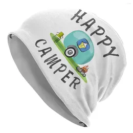 Berets Happy Camping Trailer Camper Bonnet Hats Knitting Hip Hop Skullies Beanies Hat Men's Women's Summer Multifunction Cap