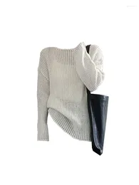 Women's Sweaters Korean Fashion Women Loose Simple Knitted Sweater Vintage O-Neck Long Sleeve Female Basic White Pullovers Hollow Out