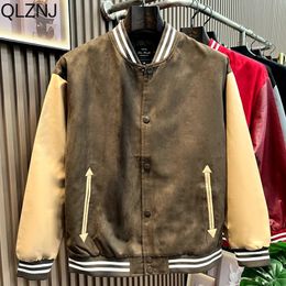 Men's Jackets Autumn Vintage Varsity Jacket Men Y2K Streetwear PU Sleeves Bomber Jackets Retro Casual Baseball Uniform Unisex College Coats 231202