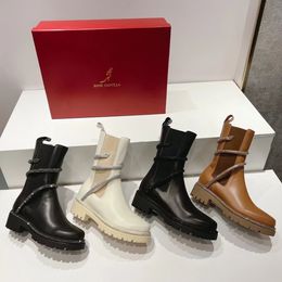 Rene Caovilla strass Snake Strass Stivaletti grossi avvolgenti in pelle nera da donna con tacco basso Martin Boots pesanti marchi di stilisti di lusso per le donne Moda