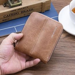 Wallets Men's Wallet Short Retro Pu Zipper Simple Large Capacity Card Bag Men Purse