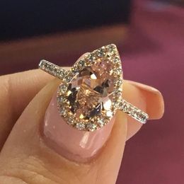 Vecalon Luxury Female Big Pink Stone Ring Fashion Rose Gold Jewellery Crystal Zircon Water Drop Ring Vintage Wedding Rings For Women272u