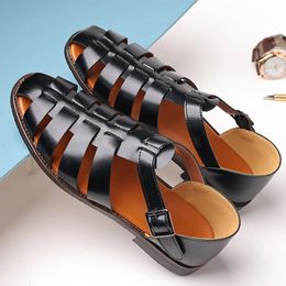 Slippers Men's Leather Sandals Men Trendy Summer Roman Shoes Mens Casual Comfortable Soft Beach Footwear Flats EUR Sizes 3848 231201