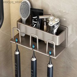 Toothbrush Holders Punch-free Wall Mounted Toothbrush Holder Aluminium Alloy Toothpaste Rack Bathroom Household Space Saving Bathroom Accessories Q231201