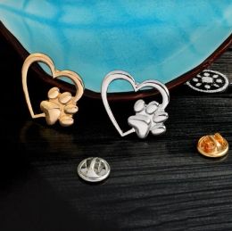 Silver Gold Colour Love Heart Paw Lapel Pin Pet Paw Print Pet Loss and Pet Memorial Pins Jewellery Dog Cat Lover Gifts GC777