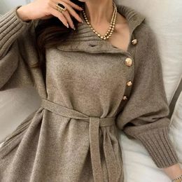 Women's Sweaters SNGHDFX Dresses for Women Turtleneck Female Clothing Long Sleeves Party Casual 2023 Spring Autumn Winter with Belt 231201