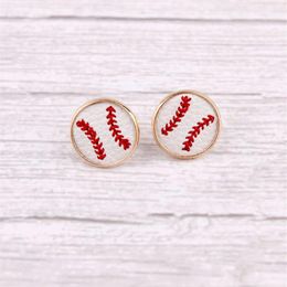 2020 New Arrival Embroidery Baseball Leather Round Stud Earrings For Women Mini Round Leather Sport Ear Stud Jewelry Whole165q